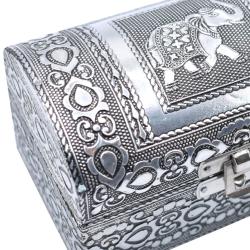 Jewellery trunk box, aluminium elephant design, 13x9x7cm