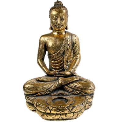 Buddha sandstone cast with t-lite holder, gold colour 32cm