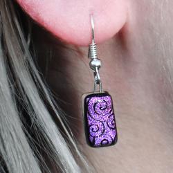 Earrings, glass ‘Expansion II’ short dangle purple spirals 1.3 x 0.7cms
