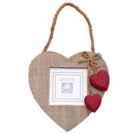 Hanging heart frame with 2 red hearts **