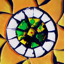Set of 4 coasters glass mosaic, sun design 9cm diameter