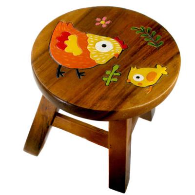 Child's wooden stool, hen and chick