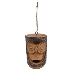 Hanging bird feeder, carved jempinis wood owl 22cm