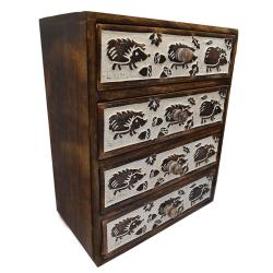 4 drawer mini chest of drawers, mango wood hedgehog design 25x16x31cm