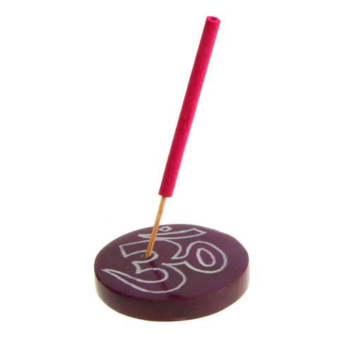 Incense holder, soapstone, Om symbol purple