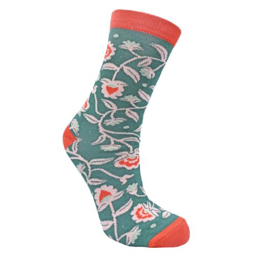 Bamboo Socks Red Teal Floral Shoe Size UK 7-11 Mens Fair Trade Eco