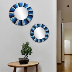 Round mirror, recycled glass mosaic blues 30cm diameter