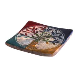 Square soapstone Incense holder with tree of life design