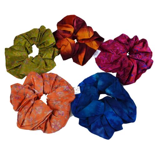 Hair scrunchie, recycled sari silk, assorted colours