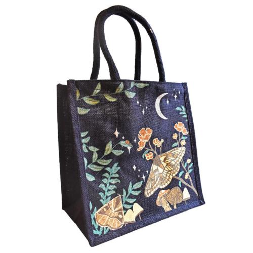 Jute shopping bag, square, Moths