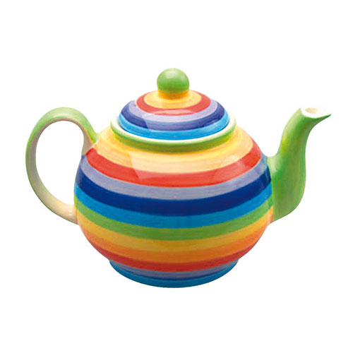 Teapot rainbow horizontal stripes ceramic hand painted 12cm height