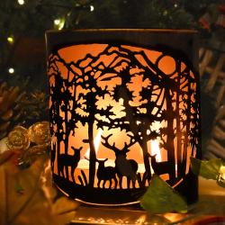 Metal Die Cut Candle Holder, Deer in woodland, 13cm height