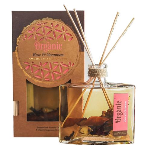 Reed Stick Diffuser in Flat Bottle Organic Goodness, Rose + Geranium 150ml