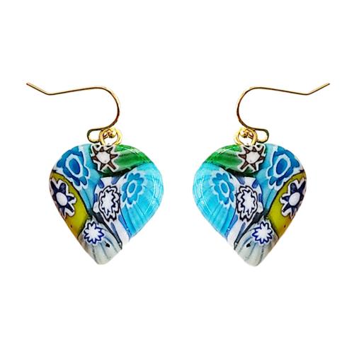 Earrings with Multicoloured Glass Heart 3 x 3cm