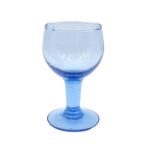 Single Wine Glass Recycled Glass Blue Tinted, 10.5cm height