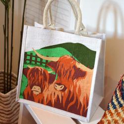 Jute shopping bag, Highland Cattle 30x30cm