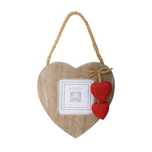 Hanging heart frame with 2 red hearts **