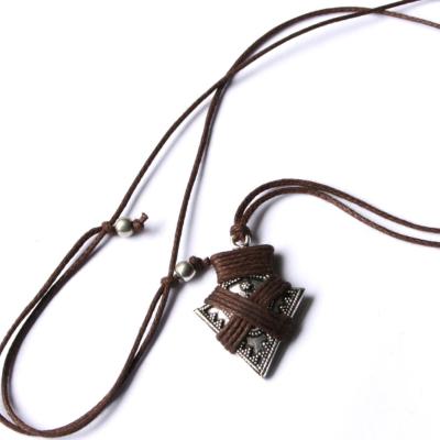 Necklace, men’s/unisex, arrow with brown thread