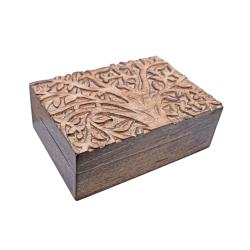 Jewellery / Trinket Box, Mango Wood, Tree of Life Design 17.5 x 12.5 x 6.5cm