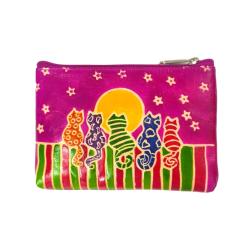 Leather Purse Cats and Moon 16.5x11cm