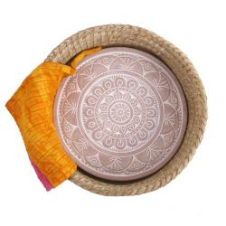 Bread Warmer Round, Terracotta Inside Basket Mandala