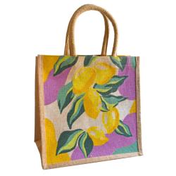 Jute shopping bag, square, Lemons