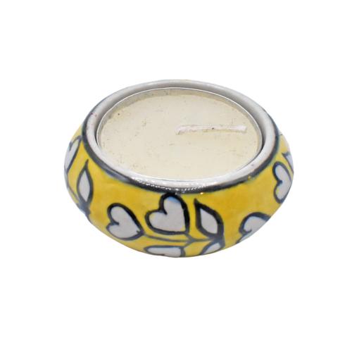 Ceramic T-lite Holder Yellow with Hearts 5.5cm diameter