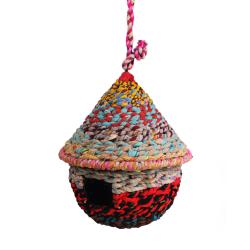 Recycled fabric bird house round