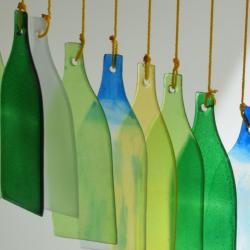 Mobile, recycled glass, 12 bottles blue, green, yellow, clear