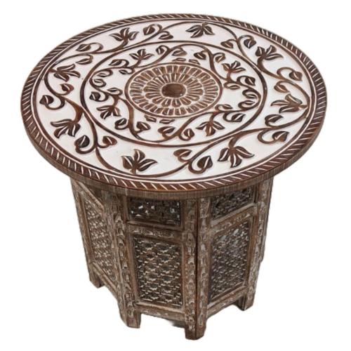 Coffee / Occasional Table Mango Wood Leaf Design 50 x 50cm