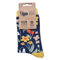 Bamboo Socks Yellow Blue Floral Shoe Size UK 7-11 Mens Fair Trade Eco