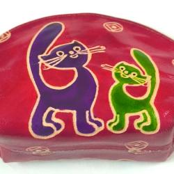 Leather Purse 2 Cats 14x9cm