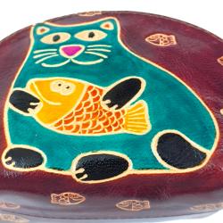 Leather Purse Cat with Fish 14x9cm