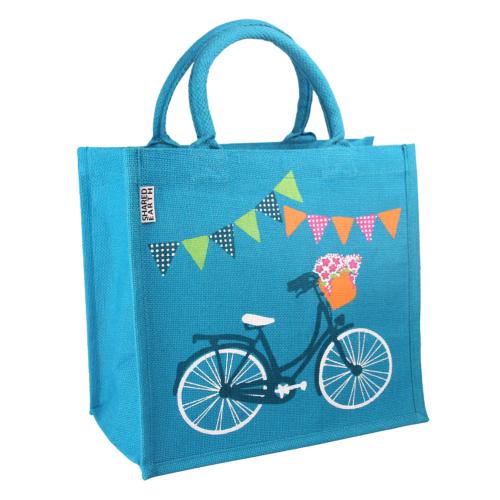 Jute shopping bag, square, bicycle