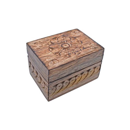 Trinket Box, Mango Wood Flower Design 7 x 5 x 5cm