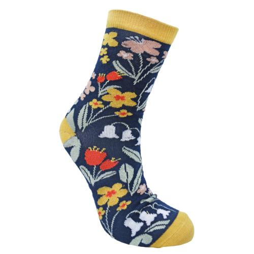 Bamboo Socks Yellow Blue Floral Shoe Size UK 7-11 Mens Fair Trade Eco