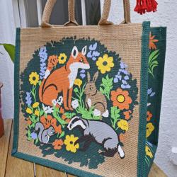 Jute shopping bag, British Animals 30x30cm