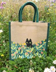 Jute shopping bag, square, Black Cat