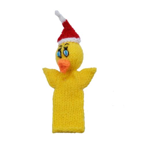 Finger puppet, duck with Christmas hat