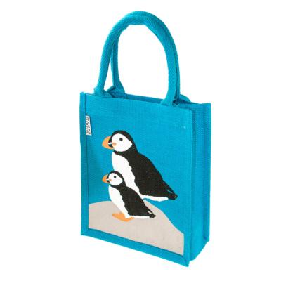 Jute shopping bag, small, puffins 20x25cm