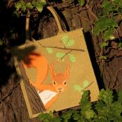 Jute shopping bag, square, squirrel