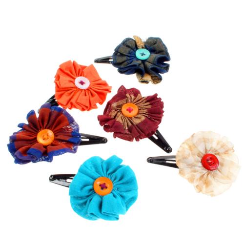 Single hairclip with flower made from recycled fabric, assorted colours