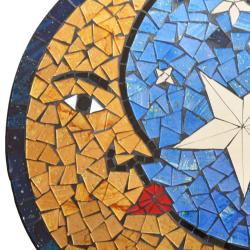 Round Hanging Moon Stars Design Recycled Glass Mosaic 40cm