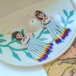 Earrings Small Beads Girl in Dress 2 x 8cm