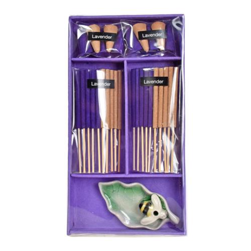 Lavender Incense gift set with bee shaped holder, 18 x 10cm