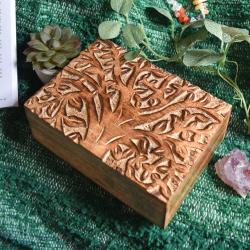 Jewellery / Trinket Box, Mango Wood, Tree of Life Design 17.5 x 12.5 x 6.5cm