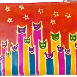 Leather Purse Cats Short and Tall 16.5x11cm