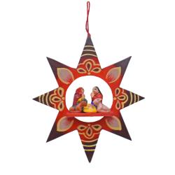 Hanging Christmas Decoration, Nativity in Star Red