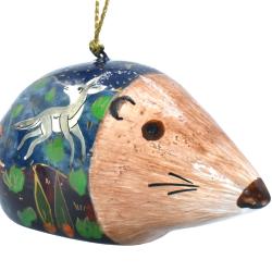 Hanging woodland hedgehog decoration, papier maché 9 x 5cm