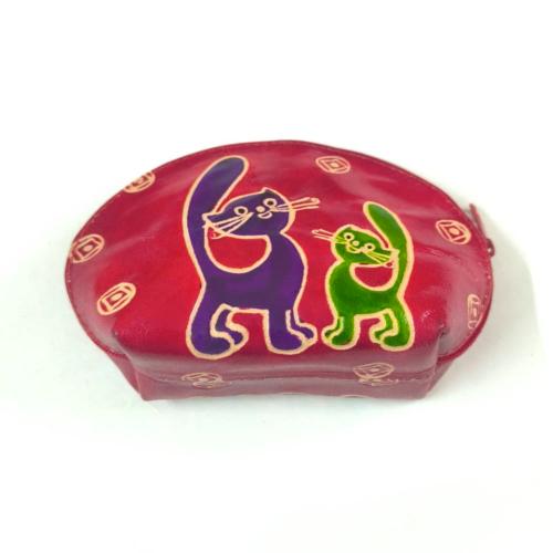 Leather Purse 2 Cats 14x9cm